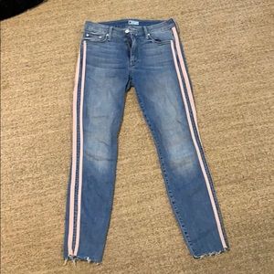 Mother jean light wash with pink stripes
